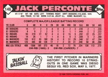1986 Topps - Collector's Edition (Tiffany) #146 Jack Perconte Back