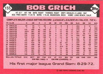 1986 Topps - Collector's Edition (Tiffany) #155 Bob Grich Back