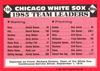1986 Topps - Collector's Edition (Tiffany) #156 White Sox Leaders Back
