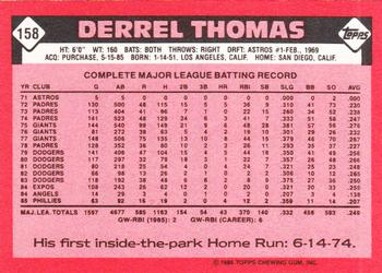 1986 Topps - Collector's Edition (Tiffany) #158 Derrel Thomas Back