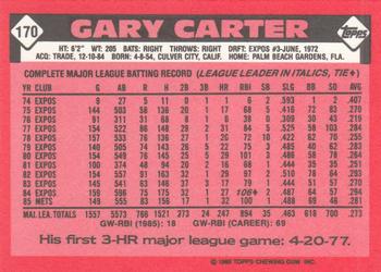 1986 Topps - Collector's Edition (Tiffany) #170 Gary Carter Back