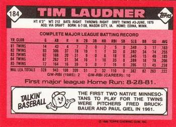 1986 Topps - Collector's Edition (Tiffany) #184 Tim Laudner Back
