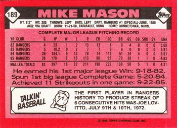 1986 Topps - Collector's Edition (Tiffany) #189 Mike Mason Back