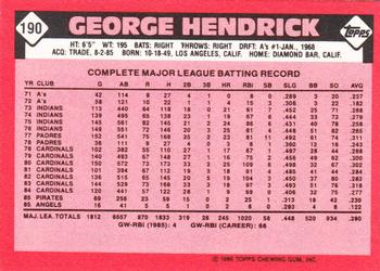 1986 Topps - Collector's Edition (Tiffany) #190 George Hendrick Back