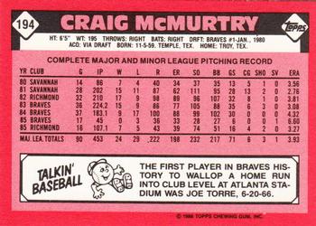 1986 Topps - Collector's Edition (Tiffany) #194 Craig McMurtry Back