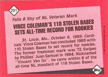 1986 Topps - Collector's Edition (Tiffany) #201 Vince Coleman Back