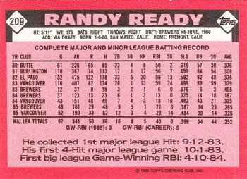 1986 Topps - Collector's Edition (Tiffany) #209 Randy Ready Back