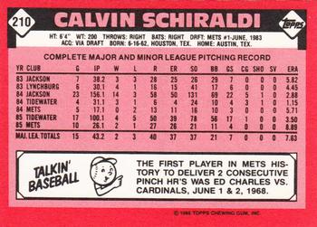 1986 Topps - Collector's Edition (Tiffany) #210 Calvin Schiraldi Back
