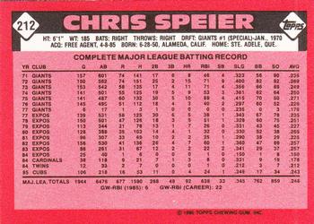 1986 Topps - Collector's Edition (Tiffany) #212 Chris Speier Back