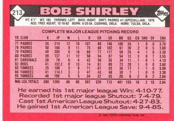 1986 Topps - Collector's Edition (Tiffany) #213 Bob Shirley Back