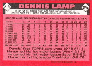 1986 Topps - Collector's Edition (Tiffany) #219 Dennis Lamp Back