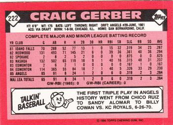 1986 Topps - Collector's Edition (Tiffany) #222 Craig Gerber Back