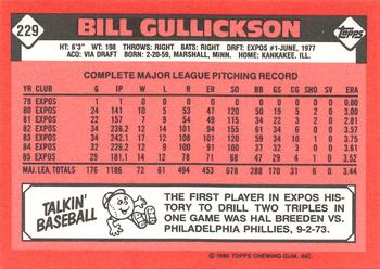 1986 Topps - Collector's Edition (Tiffany) #229 Bill Gullickson Back
