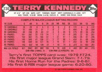 1986 Topps - Collector's Edition (Tiffany) #230 Terry Kennedy Back