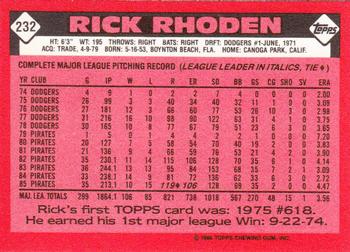 1986 Topps - Collector's Edition (Tiffany) #232 Rick Rhoden Back