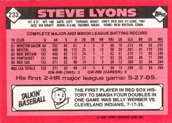 1986 Topps - Collector's Edition (Tiffany) #233 Steve Lyons Back