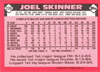 1986 Topps - Collector's Edition (Tiffany) #239 Joel Skinner Back
