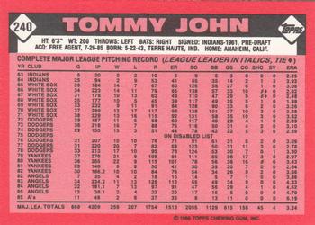 1986 Topps - Collector's Edition (Tiffany) #240 Tommy John Back