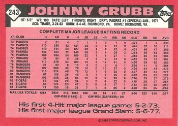 1986 Topps - Collector's Edition (Tiffany) #243 Johnny Grubb Back