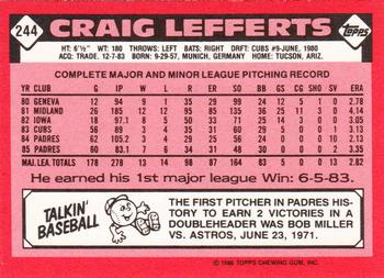 1986 Topps - Collector's Edition (Tiffany) #244 Craig Lefferts Back