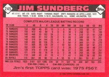 1986 Topps - Collector's Edition (Tiffany) #245 Jim Sundberg Back
