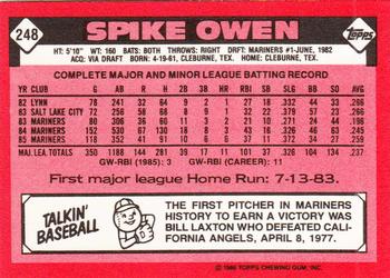 1986 Topps - Collector's Edition (Tiffany) #248 Spike Owen Back