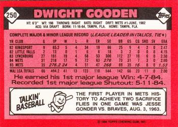 1986 Topps - Collector's Edition (Tiffany) #250 Dwight Gooden Back