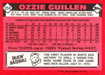1986 Topps - Collector's Edition (Tiffany) #254 Ozzie Guillen Back