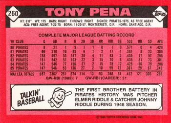 1986 Topps - Collector's Edition (Tiffany) #260 Tony Pena Back