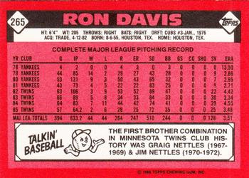 1986 Topps - Collector's Edition (Tiffany) #265 Ron Davis Back