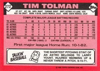 1986 Topps - Collector's Edition (Tiffany) #272 Tim Tolman Back