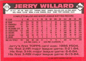1986 Topps - Collector's Edition (Tiffany) #273 Jerry Willard Back
