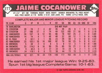 1986 Topps - Collector's Edition (Tiffany) #277 Jaime Cocanower Back