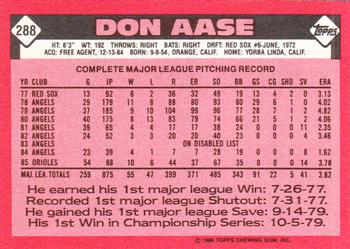 1986 Topps - Collector's Edition (Tiffany) #288 Don Aase Back