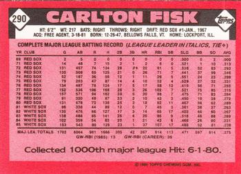 1986 Topps - Collector's Edition (Tiffany) #290 Carlton Fisk Back