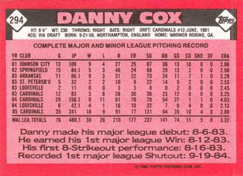 1986 Topps - Collector's Edition (Tiffany) #294 Danny Cox Back