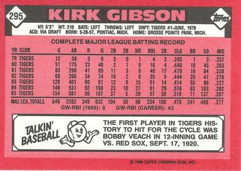 1986 Topps - Collector's Edition (Tiffany) #295 Kirk Gibson Back
