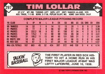 1986 Topps - Collector's Edition (Tiffany) #297 Tim Lollar Back