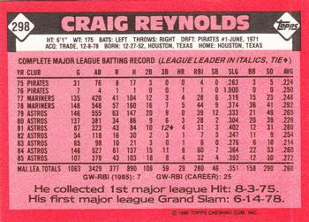 1986 Topps - Collector's Edition (Tiffany) #298 Craig Reynolds Back