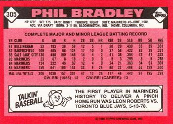 1986 Topps - Collector's Edition (Tiffany) #305 Phil Bradley Back