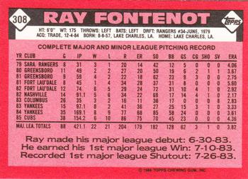 1986 Topps - Collector's Edition (Tiffany) #308 Ray Fontenot Back