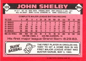 1986 Topps - Collector's Edition (Tiffany) #309 John Shelby Back