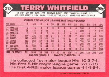 1986 Topps - Collector's Edition (Tiffany) #318 Terry Whitfield Back