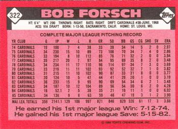 1986 Topps - Collector's Edition (Tiffany) #322 Bob Forsch Back
