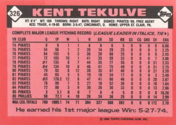 1986 Topps - Collector's Edition (Tiffany) #326 Kent Tekulve Back
