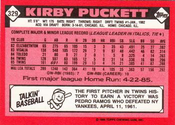 1986 Topps - Collector's Edition (Tiffany) #329 Kirby Puckett Back