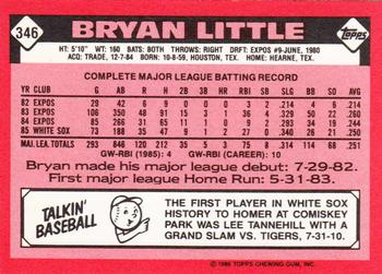 1986 Topps - Collector's Edition (Tiffany) #346 Bryan Little Back