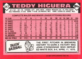 1986 Topps - Collector's Edition (Tiffany) #347 Teddy Higuera Back