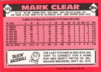 1986 Topps - Collector's Edition (Tiffany) #349 Mark Clear Back