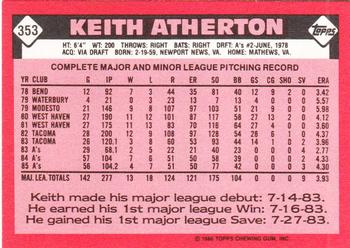 1986 Topps - Collector's Edition (Tiffany) #353 Keith Atherton Back